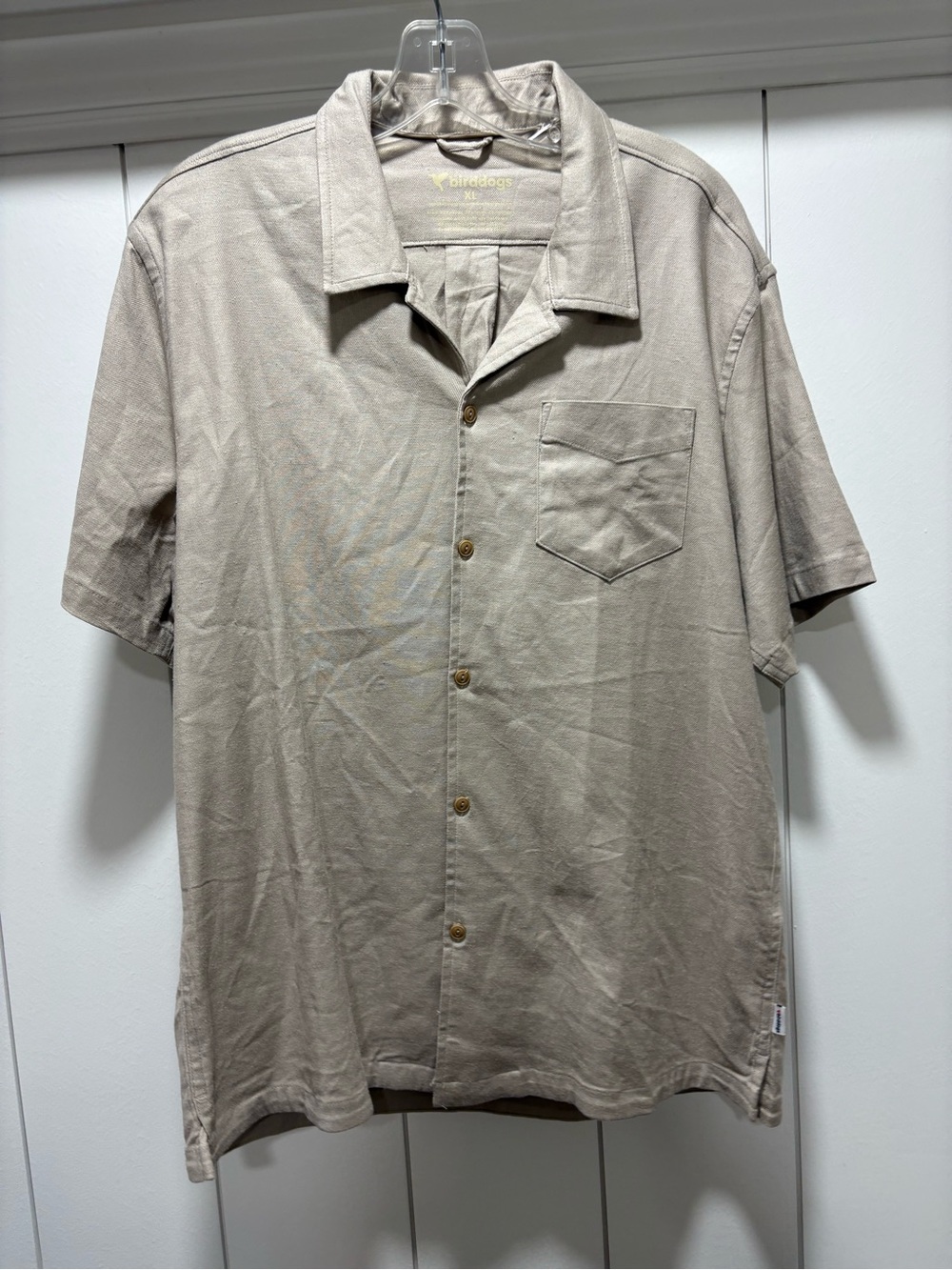 Birddogs Tech Linen Shirt Men’s Size XL Short Sleeve Button Up Beige NWOT
